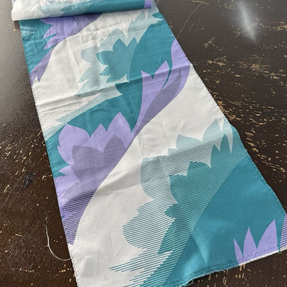 Vintage Womens Silk Scarf 43”x10” Rectangle Purple White Green Abstract - Picture 4 of 4